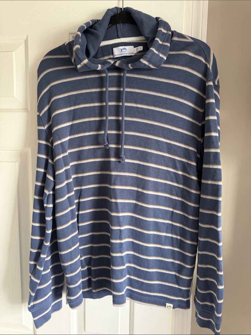 Southern Tide Navy & White Striped Hooded Pullover